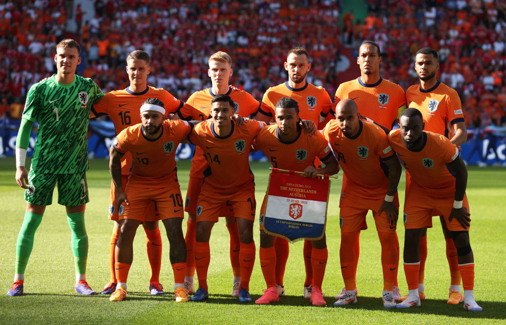 Netherlands Euro 2024 squad Players of the Netherlands pose for a team photograph prior to the UEFA EURO 2024 group stage match between Netherlands and Austria at Olympiastadion on June 25, 2024 in Berlin, Germany. (Photo by Julian Finney/Getty Images)