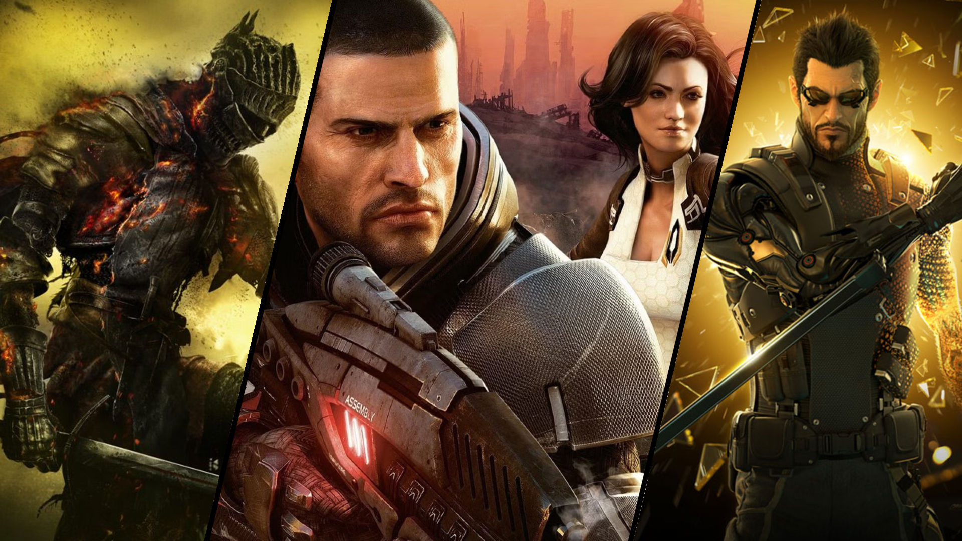 Dark Souls 3, Mass Effect 2 and Deus Ex: Human Revolution key art side by side