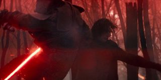 Kylo Ren taking down a foe in Star Wars: The Rise of Skywalker