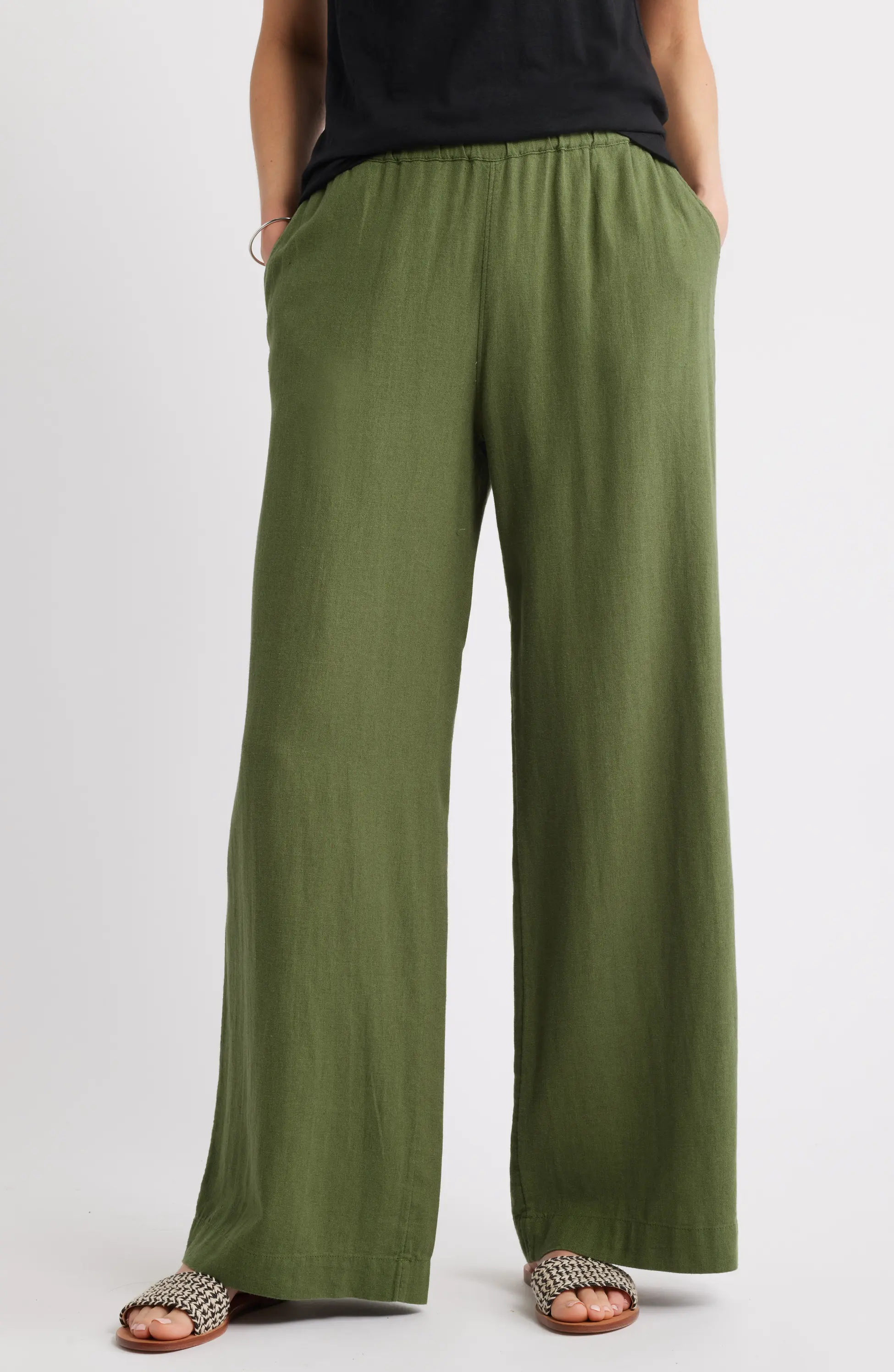 Caslon, Wide Leg Pull-On Linen Blend Pants (Were $60) 
