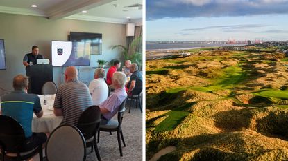 What Happens At A Top 100 Courses Panel Meeting - in the clubhouse at Hillside, and Wallasey from above