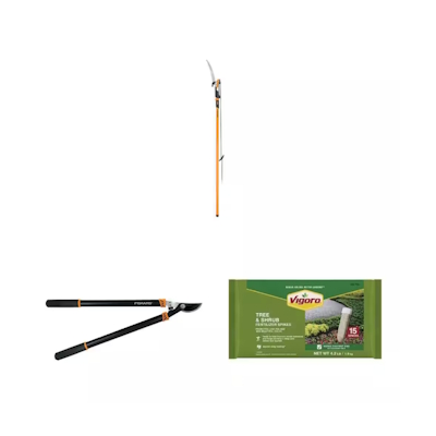 PowerLever 1-1/8 in. Tree Pruner with 14 ft. Pole, 28 in. Lopper and Fertilizer Spikes (15-Count) Combo