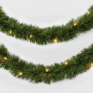 18' Pre-Lit Artificial Pine Christmas Garland With Clear Lights - Wondershop™: Indoor/outdoor Use, Wall/door Decor