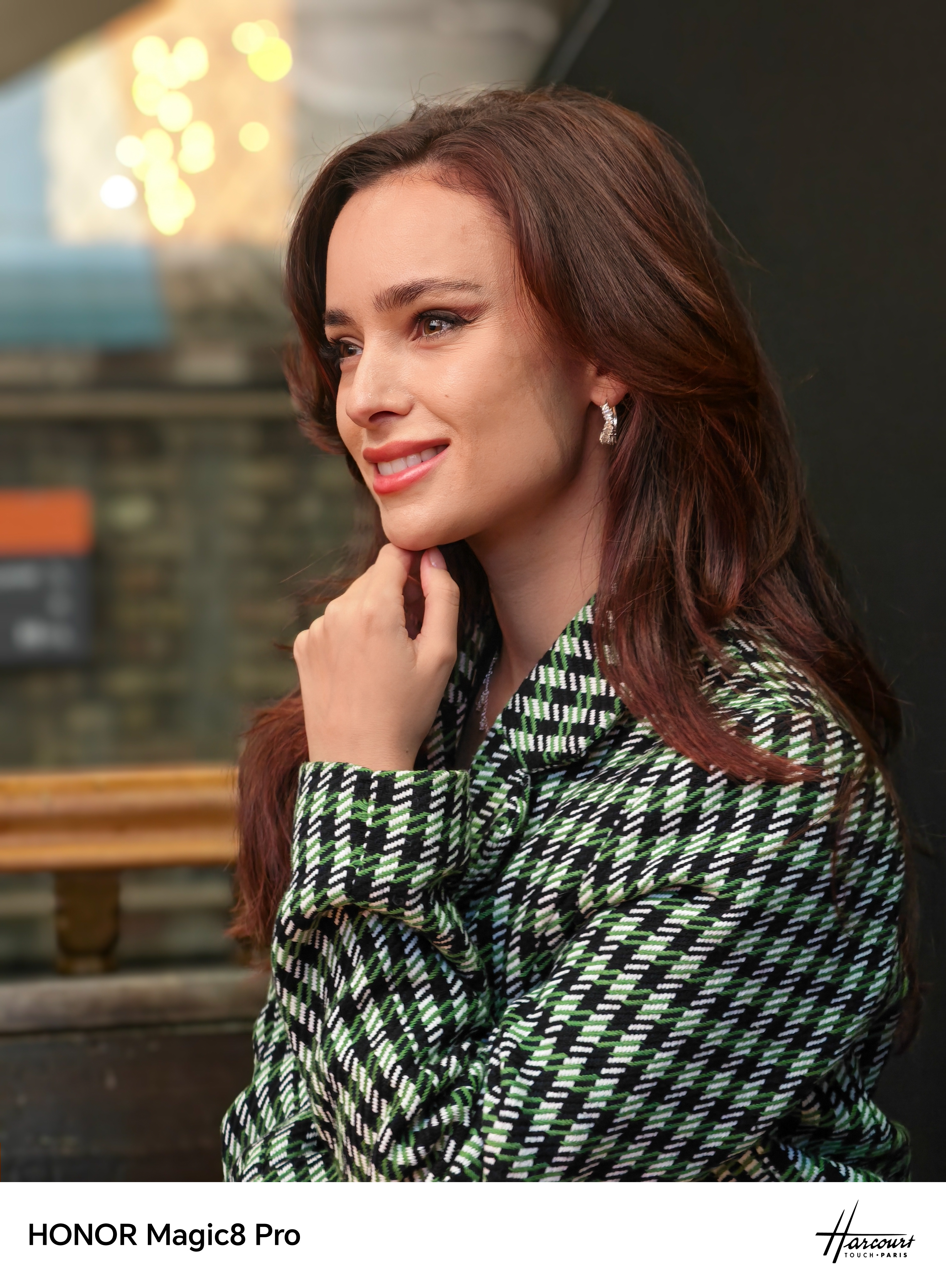 A model posing and looking away from the camera shot on an Honor Magic 8 Pro