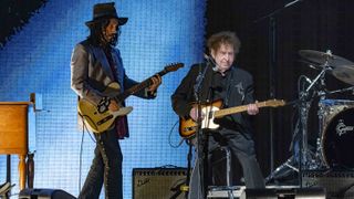 Mike Campbell (L) and special guest Bob Dylan perform in concert during Farm Aid at Ruoff Home Mortgage Music Center on September 23, 2023 in Noblesville, Indiana