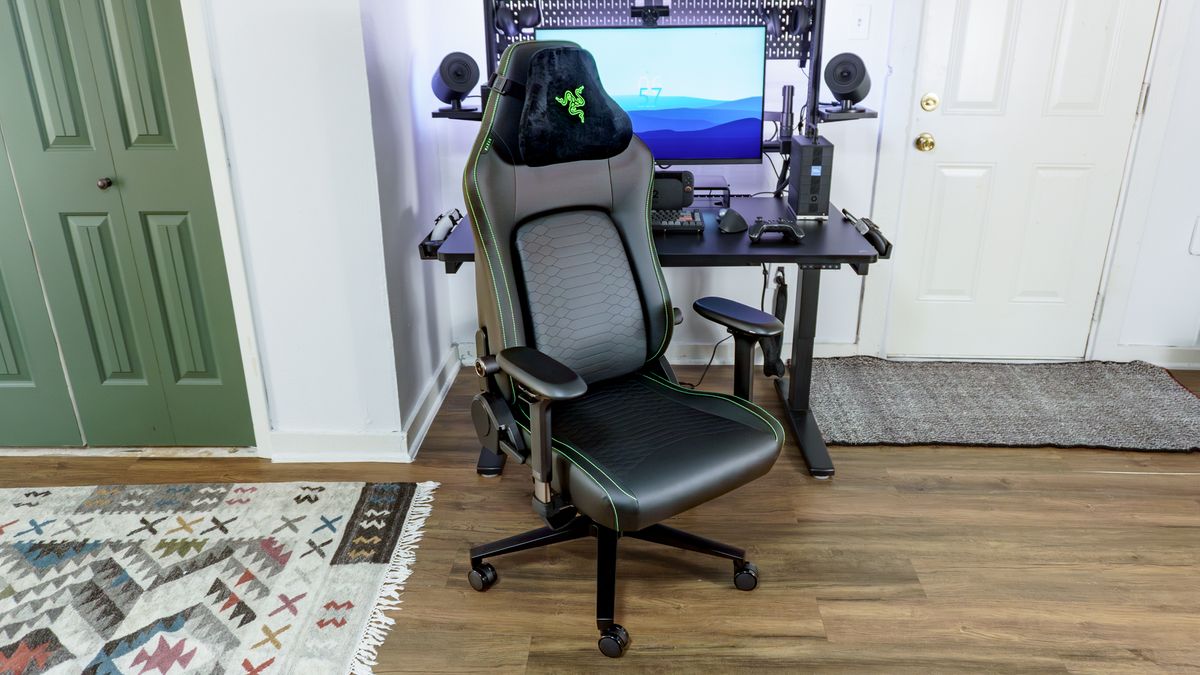 The Razer Iskur V2 NewGen gaming chair in front of a desk