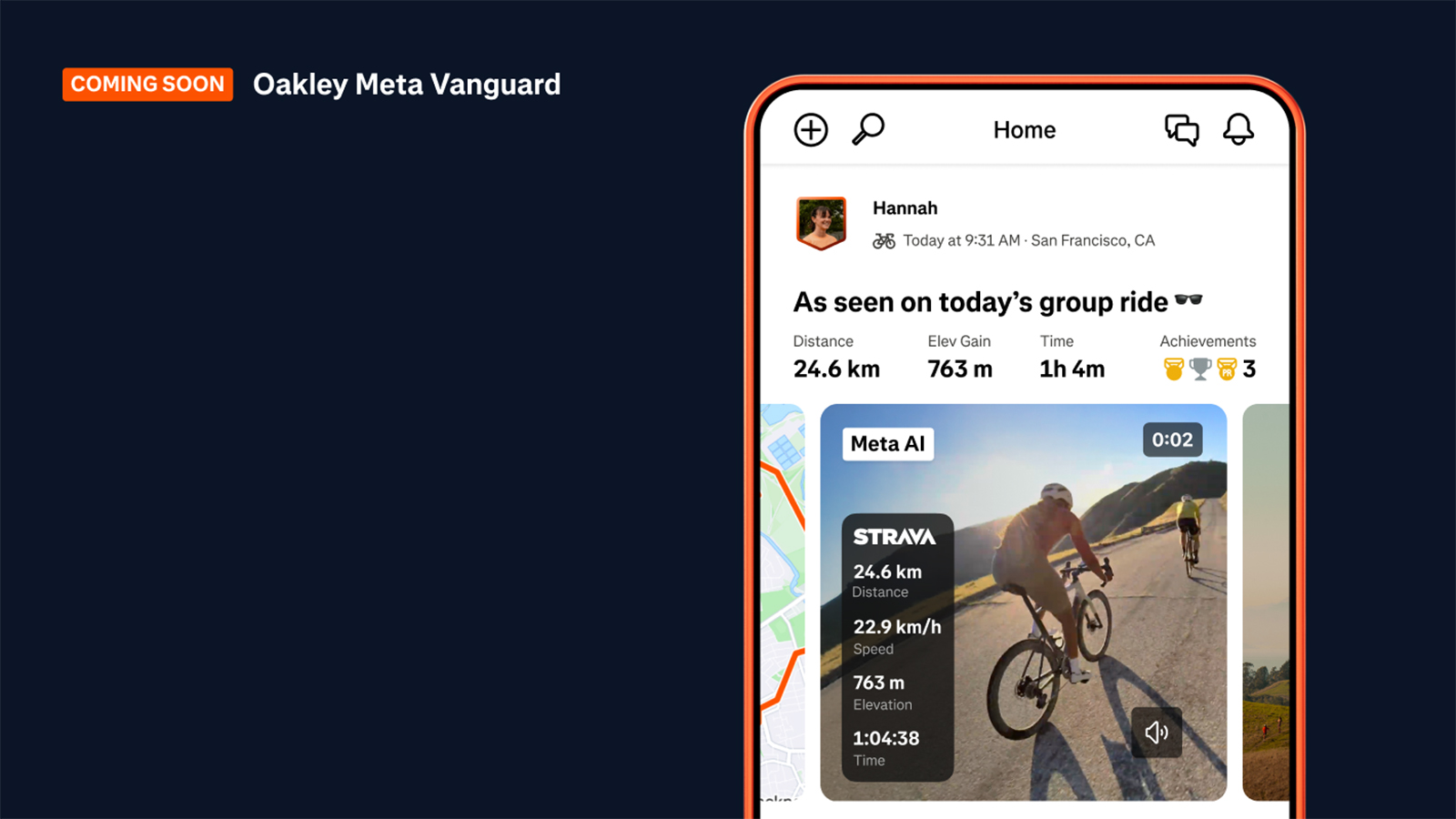 Strava Oakley Meta Vanguard integration mockup on smartphone