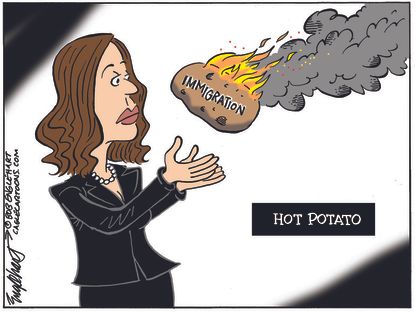 Political Cartoon U.S. harris biden immigration