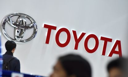 Toyota's logo in a Tokyo showroom