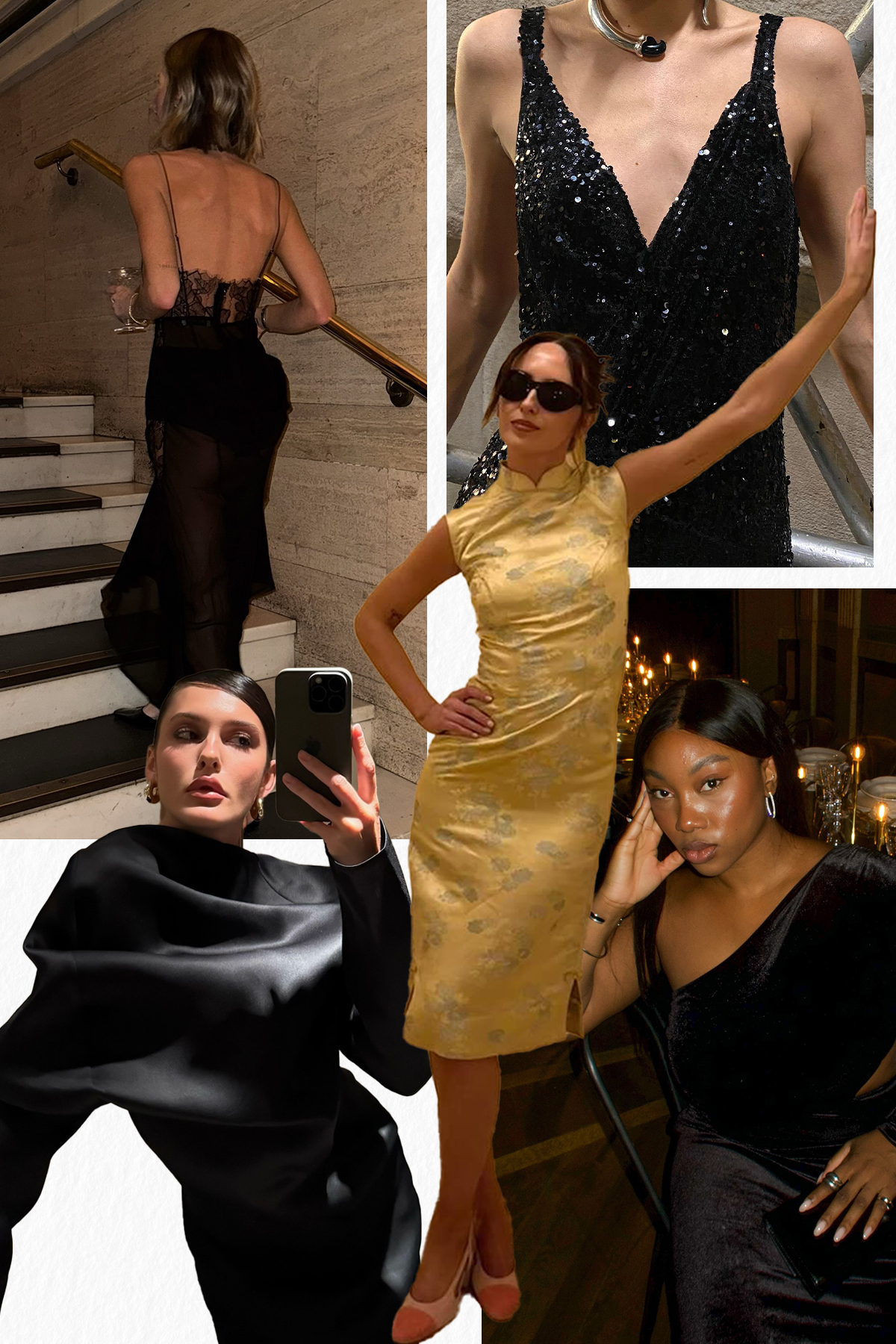 A collage of the best summer wedding guest dresses for city weddings.