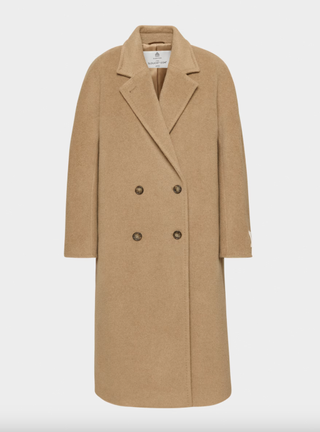 a camel coat against a plain background