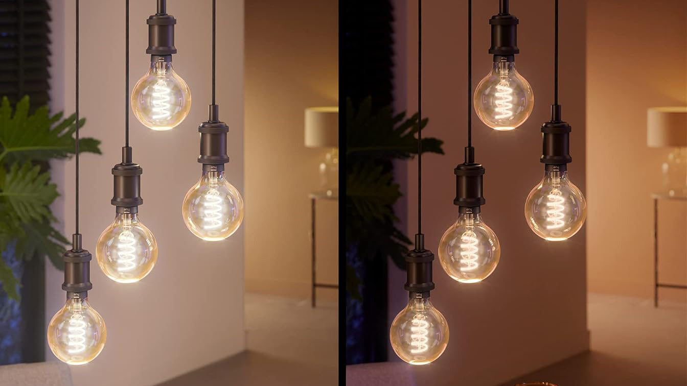 Philips Hue Filament Lights set to cool and warm light temperatures