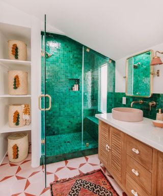 Green shower with basket storage