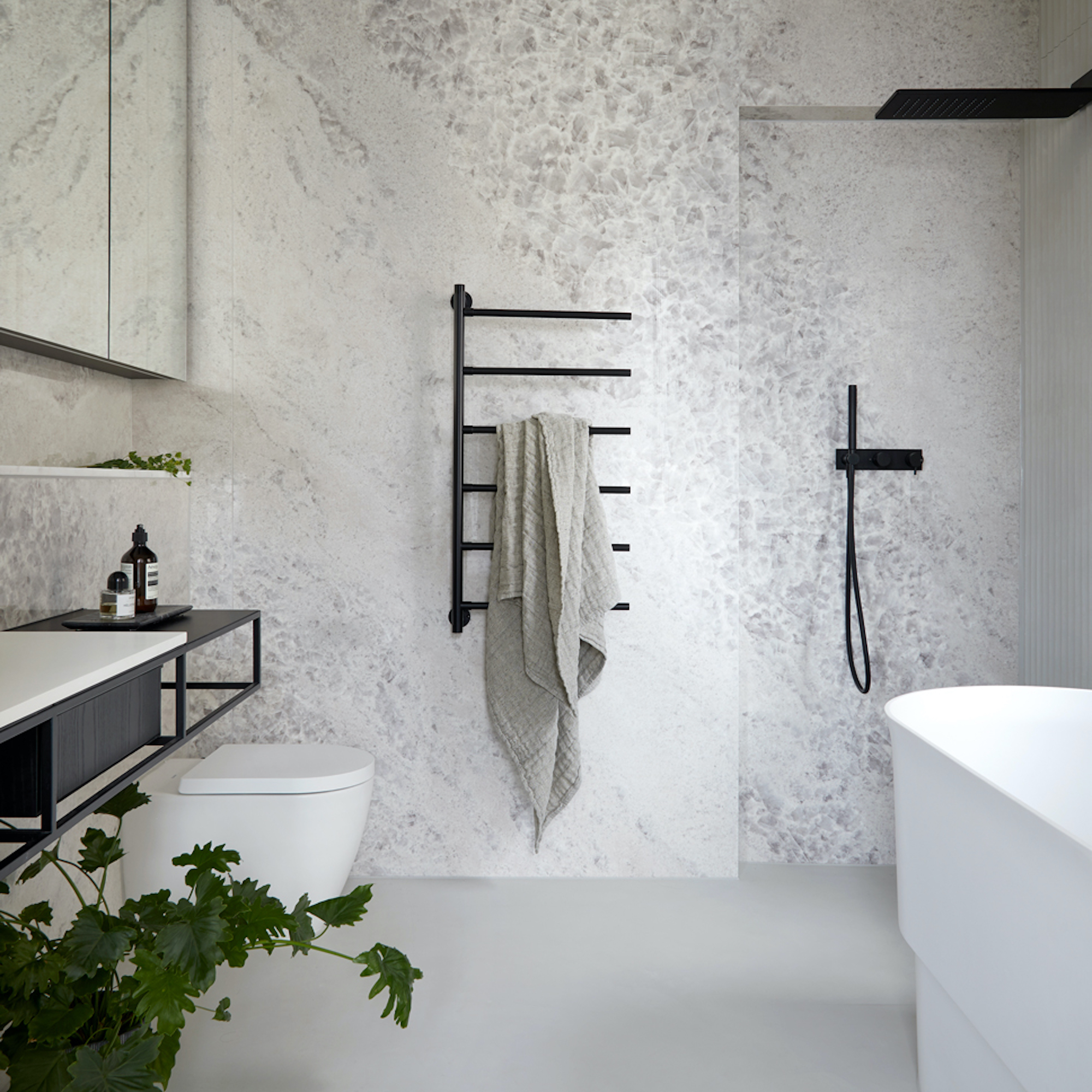 wet room bathroom with heated towel rail