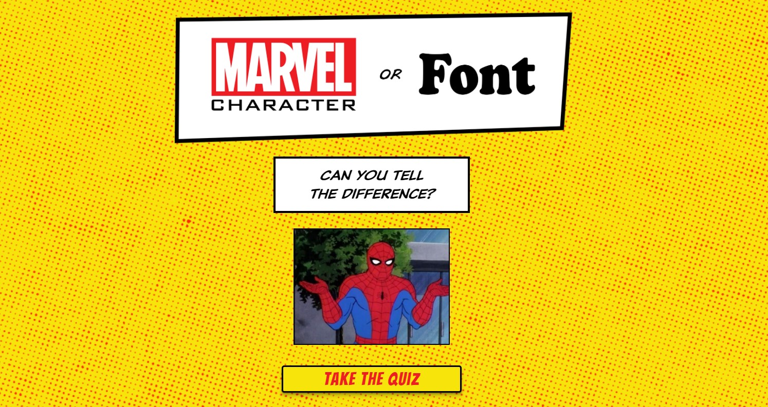 A screenshot of the Marvel heroes vs font quiz.