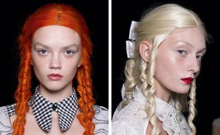 James Pecis' hair at Meadham Kirchhoff was an elaborate Victorian curled creation in either bright orange, or a peroxide bleached blonde