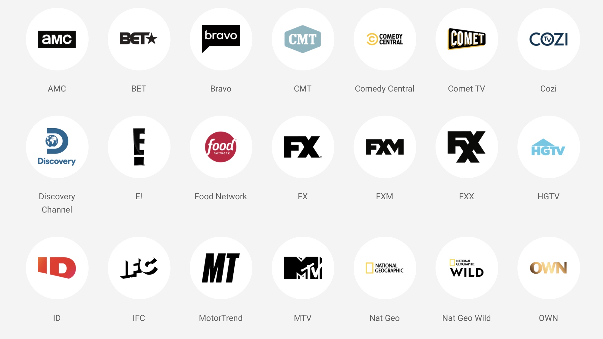 YouTube TV channel icon grid