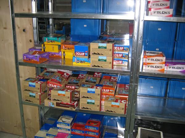 At this point in the season, the Garmin-Transitions boys have eaten in to stocks of Clif energy bars at team HQ.