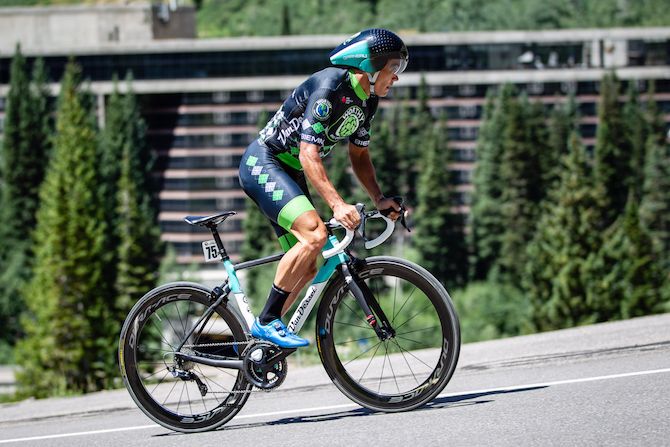Travis McCabe (Worthy Pro Cycling) climbs one of the steep sections during the prologue of the 2019 Tour of Utah