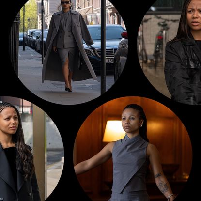 a collage of 'Industry' harper stern's fashion in Season 4 