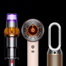 Dyson Black Friday imagery of top floorcare, air treatment and haircare hero producrs