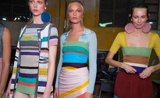 Colourfull striped dress worn by models in Missoni fashion week