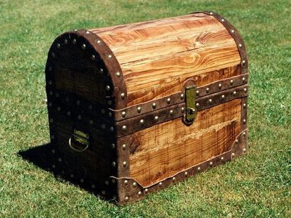 Wooden Treasure Chest On The Lawn