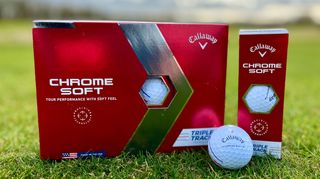 A dozen Callaway Chrome Soft golf balls, callaway golf ball with grass background
