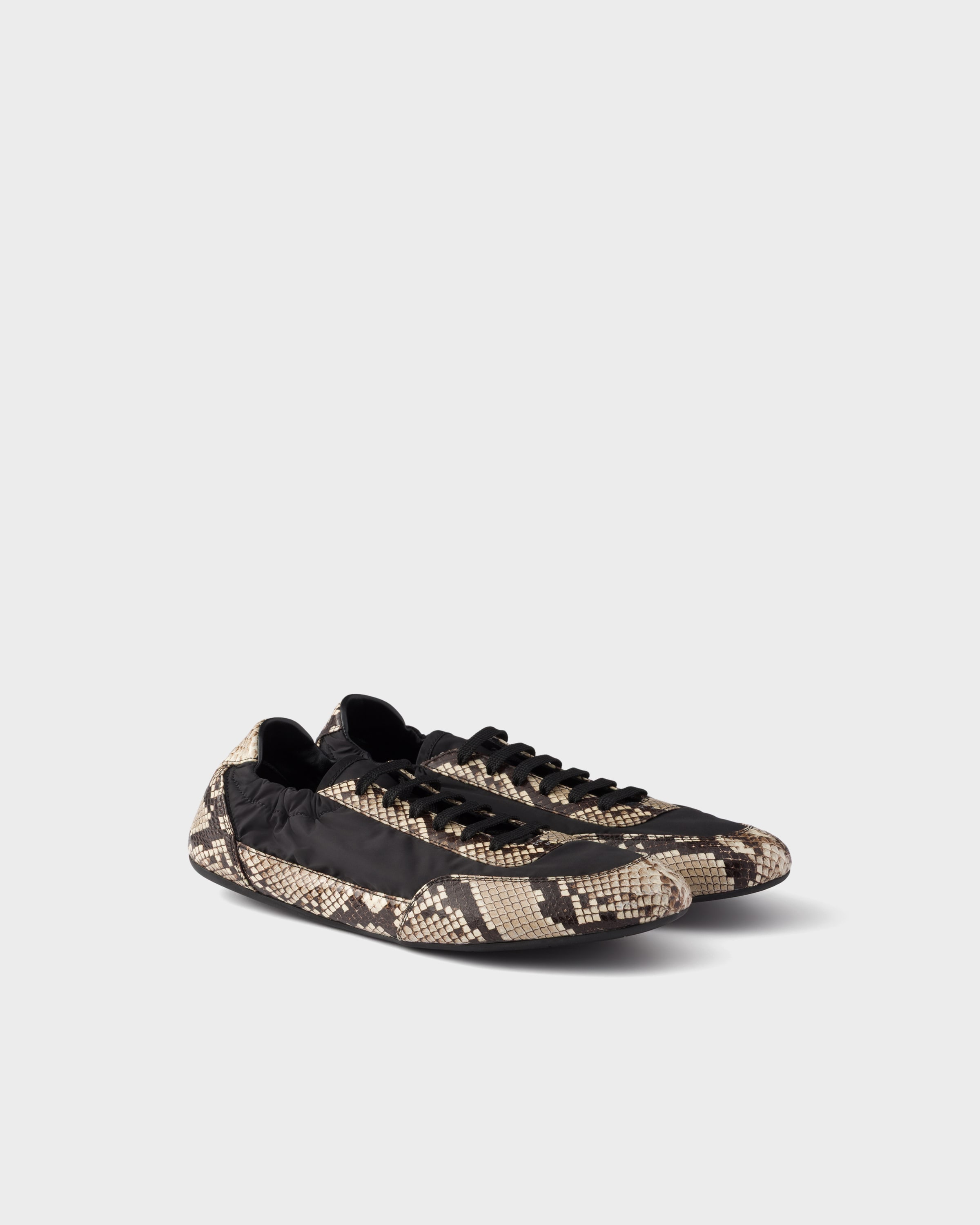 Collapse Re-Nylon and Printed Ayers Leather Sneakers Black/stone Gray