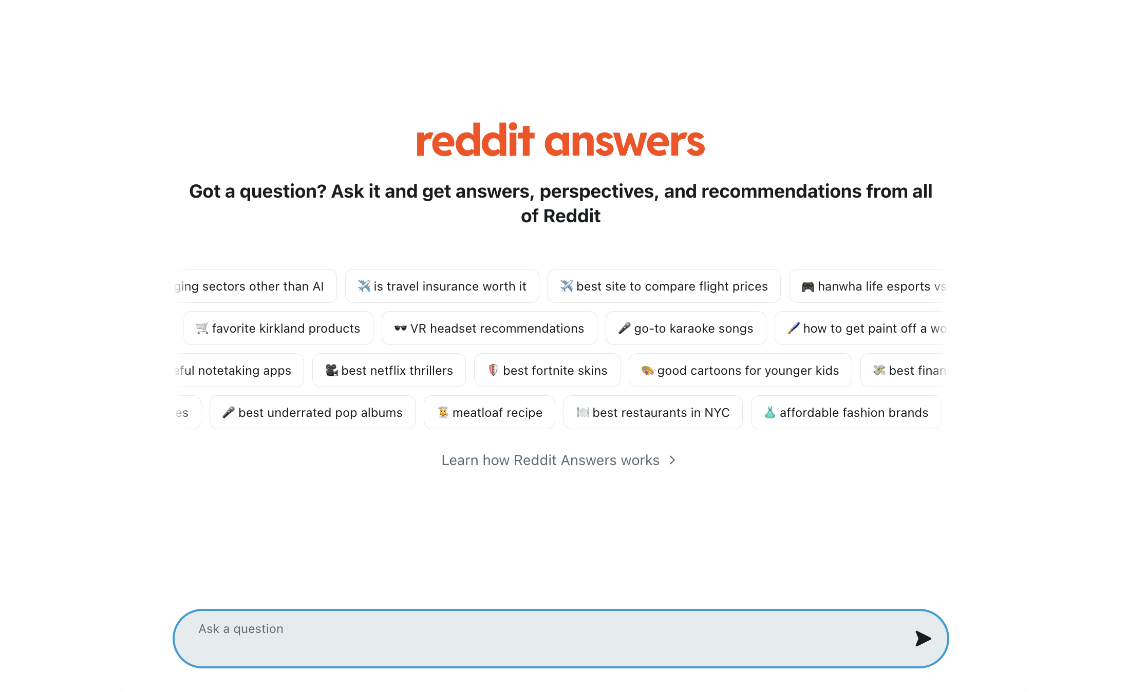 A screenshot of the Reddit Answers interface