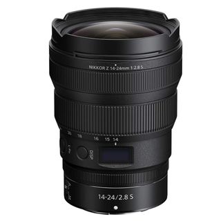 The Nikkor Z 14-24mm f/2.8 S lens against a white background.
