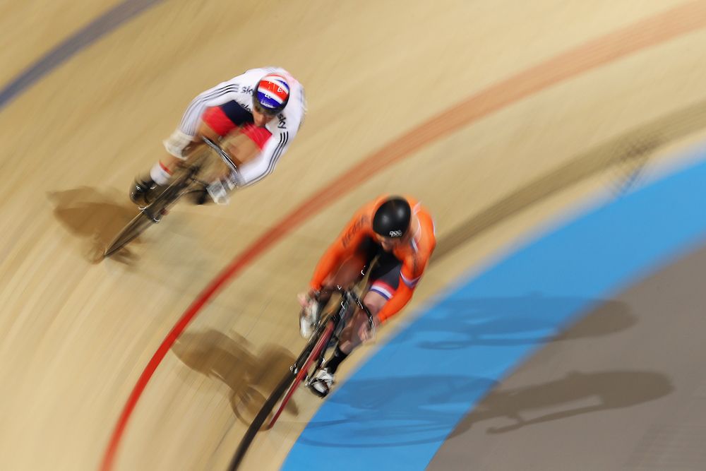 Ryan Owens of Great Britain and Roy van den Berg of the Netherlands compete in the Men's Sprint 1/8 Finals