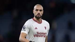 Sofyan Amrabat of Manchester United during the Premier League match between Aston Villa and Manchester United at Villa Park on February 11, 2024 in Birmingham, England