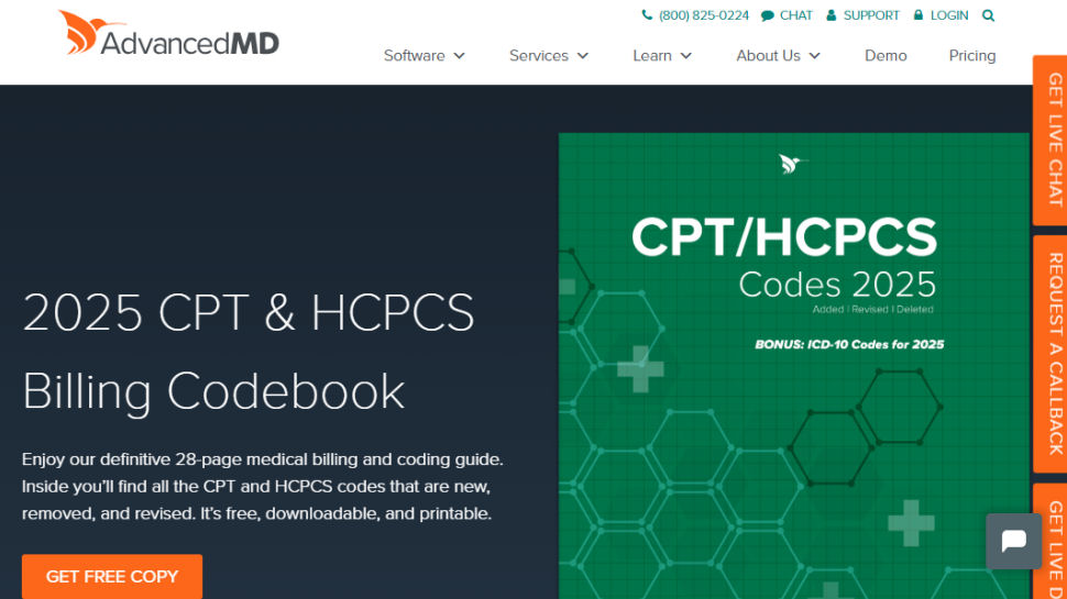 AdvancedMD EHR website screenshot (May 2025)