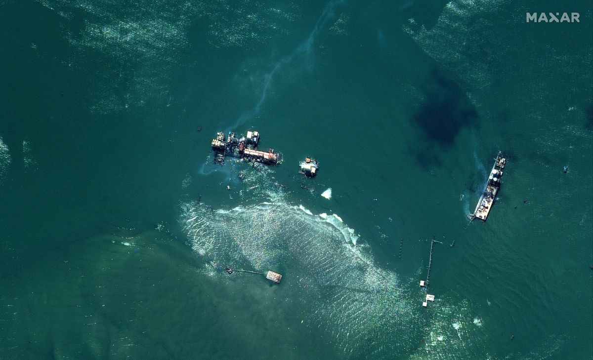 Clean Gulf Associates, a nonprofit oil spill response cooperative, placed a containment boom in the area to reduce the spread of the oil.