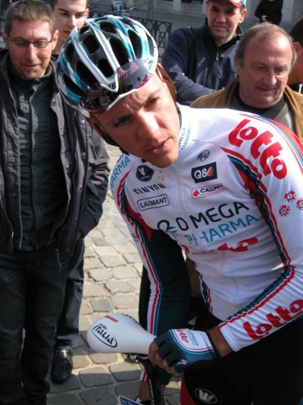 Philippe Gilbert (Omega Pharma-Lotto) checks his bike