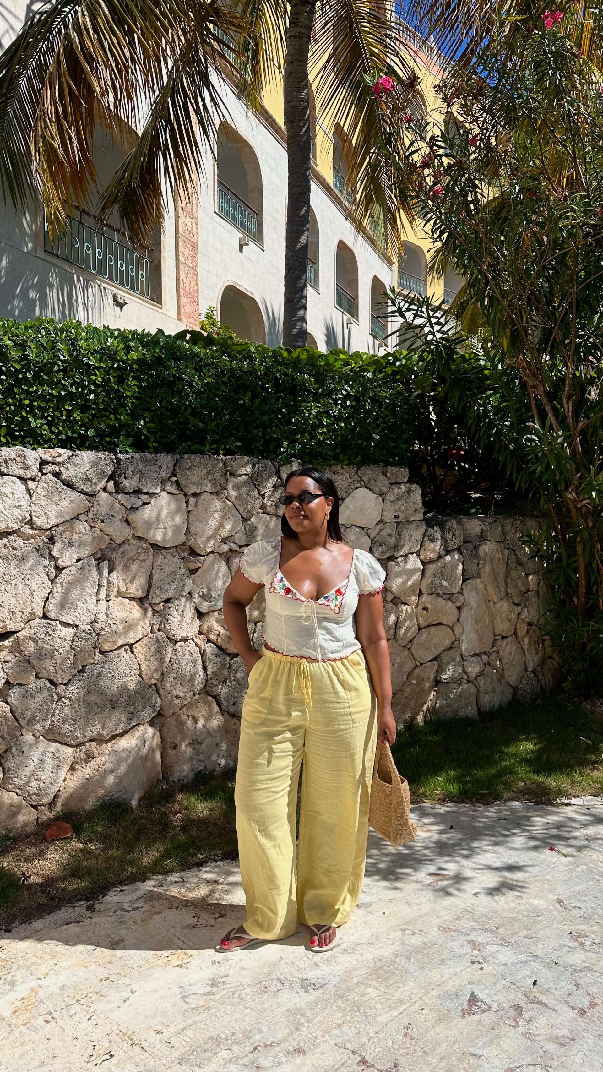 woman wears summer blouse