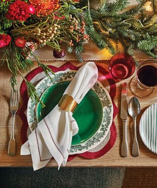 Red green and gold christmas table
