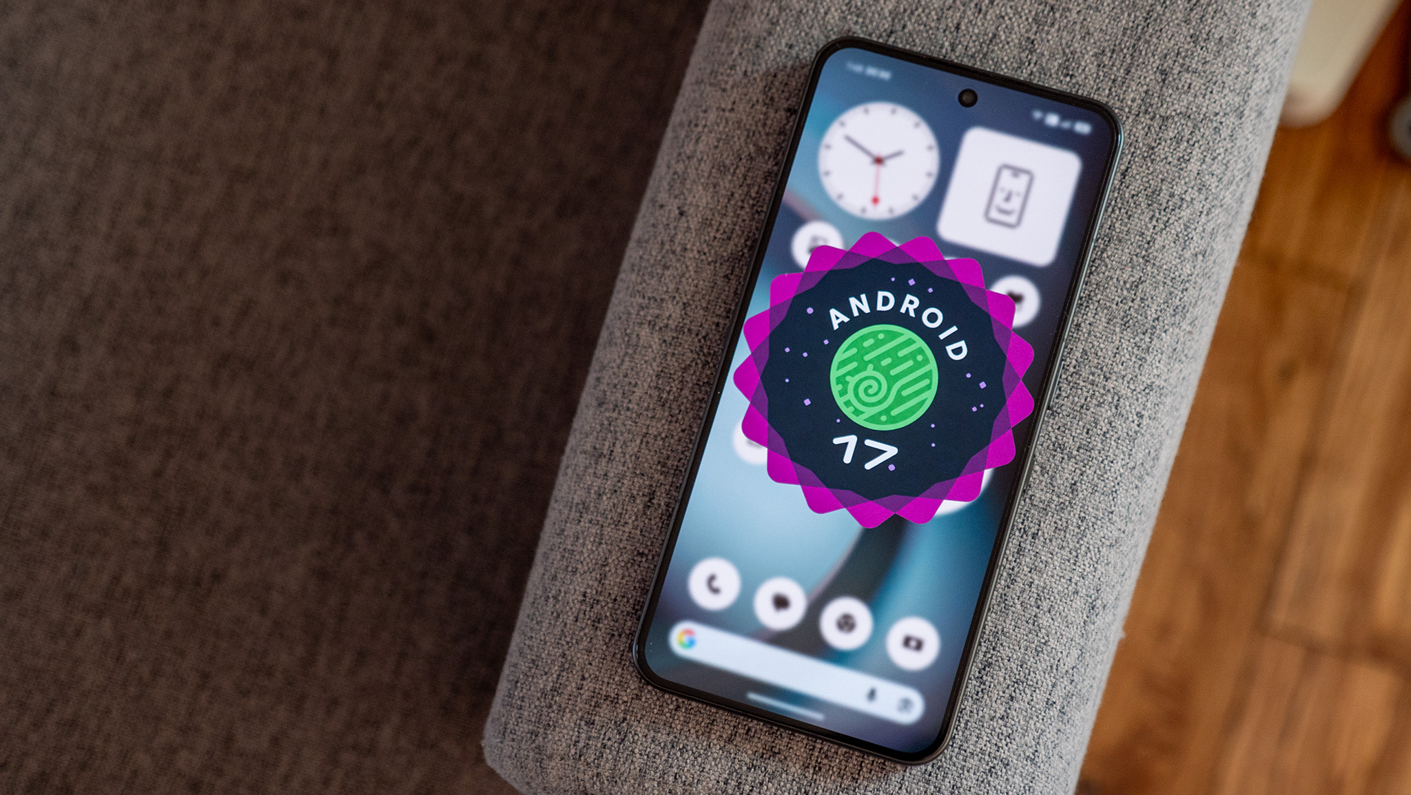 The Android 17 logo on a Nothing Phone 3