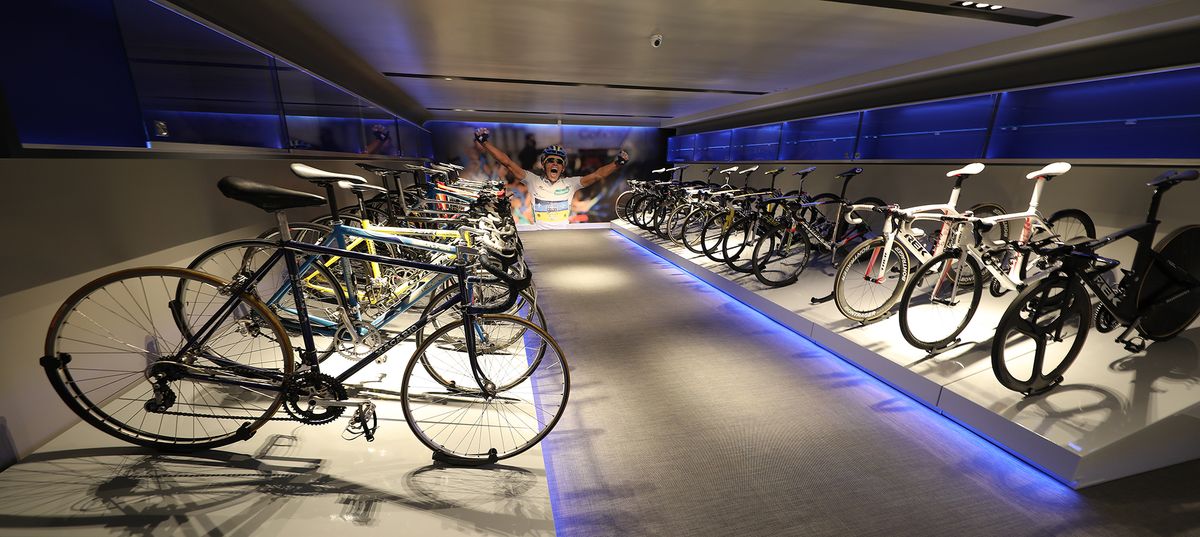 The bikes are arranged in chronological order and tell the story of his career
