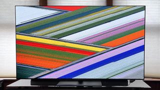 LG G5 OLED TV showing colorful abstract image