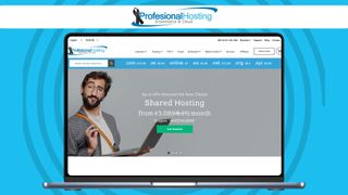 an image of ProfesionalHosting's official web site homepage displayed on a laptop screen