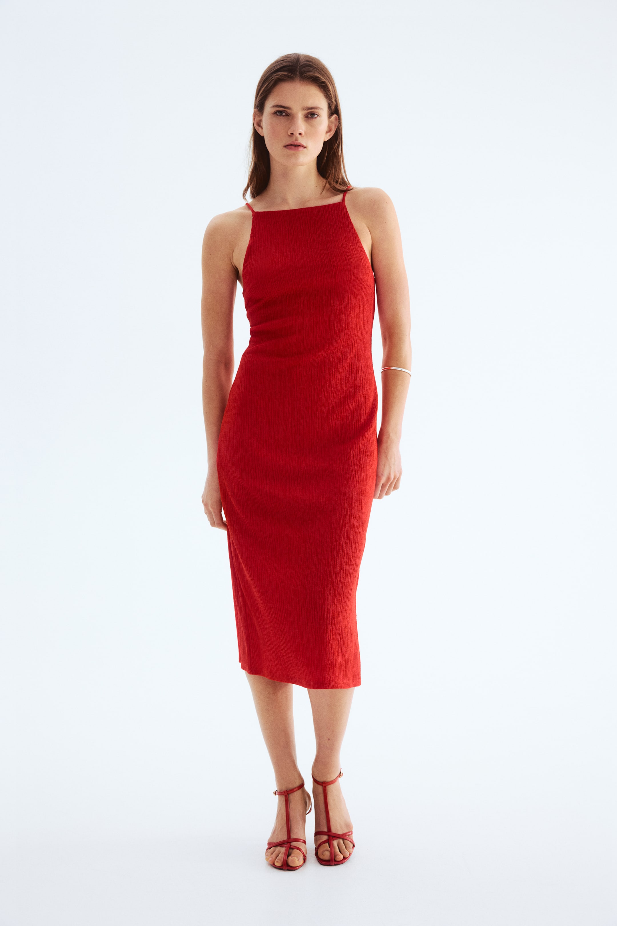 Textured Jersey Sleeveless Dress - Red