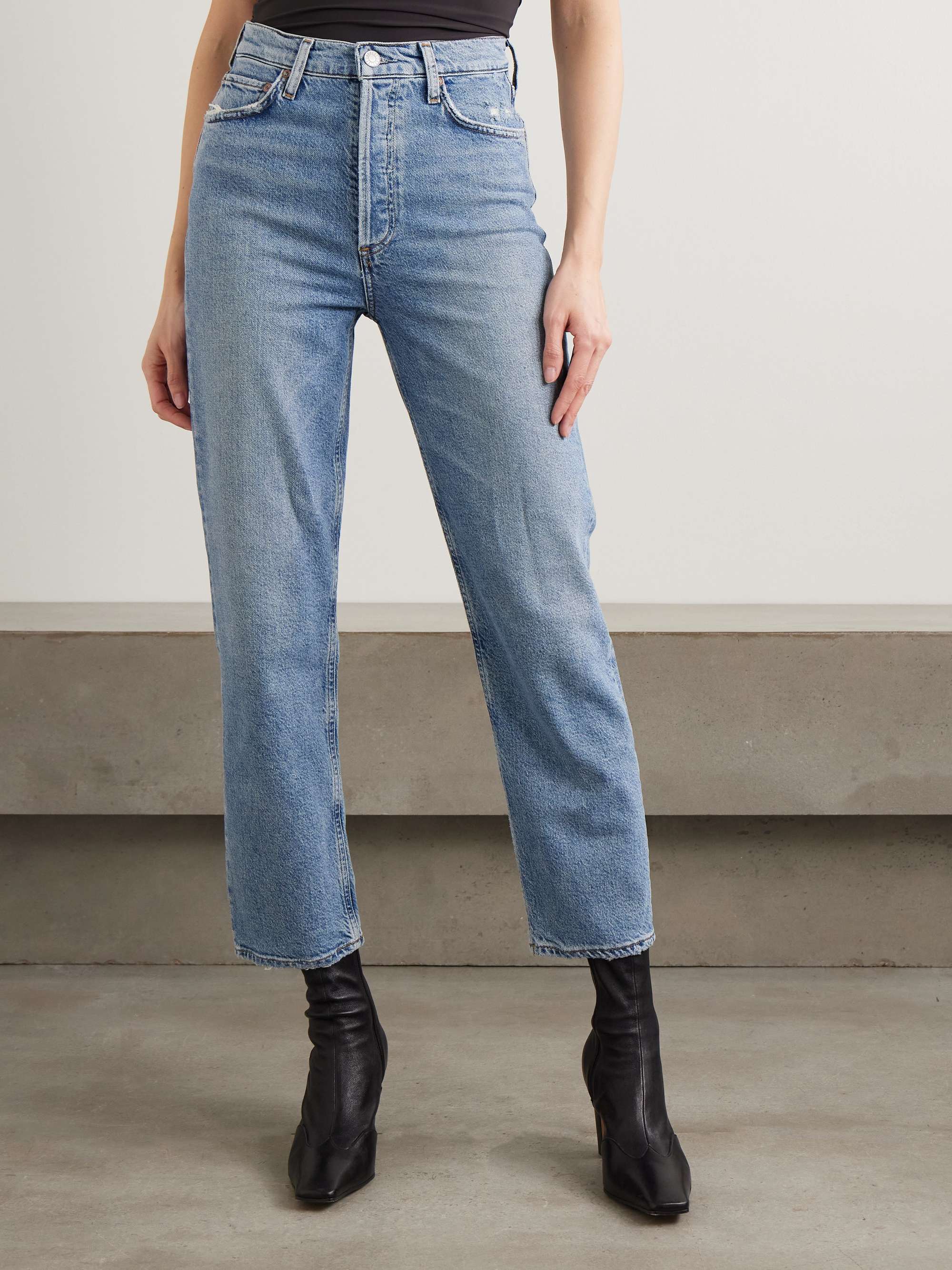 '90s Pinch Waist Cropped Distressed High-Rise Straight-Leg Jeans