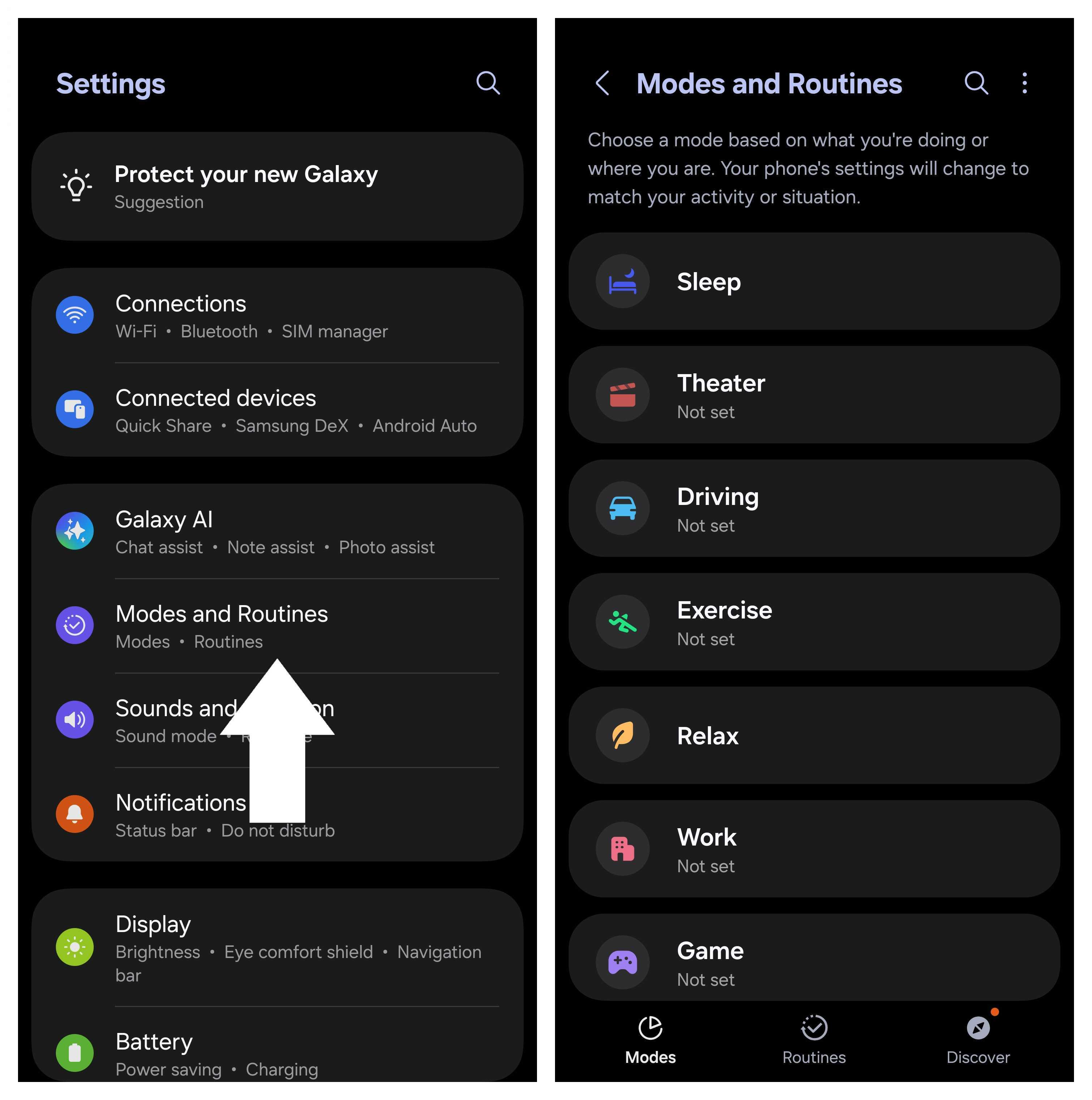 Modes and routines on a Samsung phone