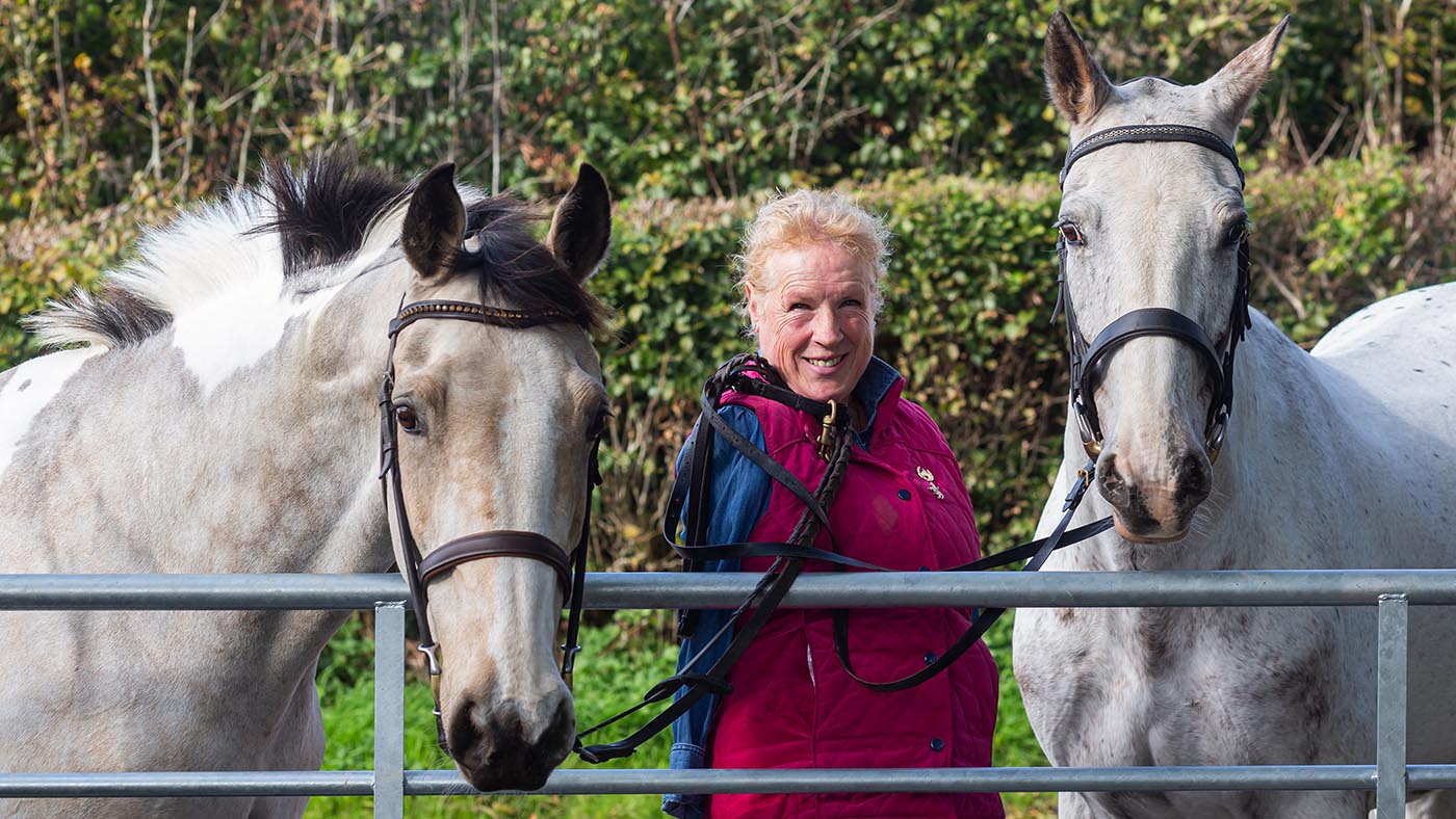Philippa Verry at home with her horses Melitta and Stilton