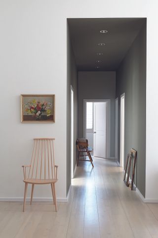grey and white toned minimalist hallway