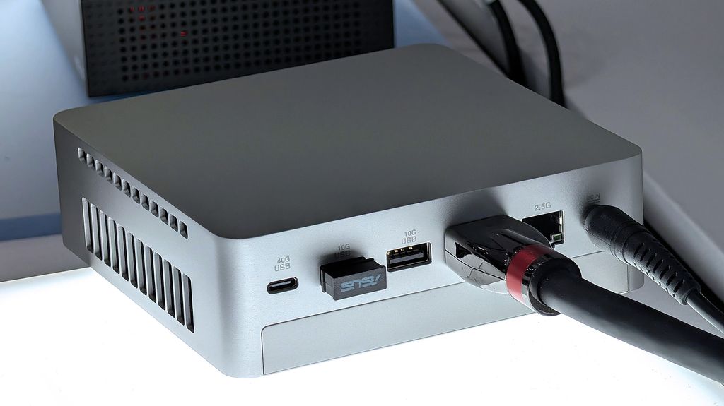 ASUS Ascent QN10 mini PC on an illuminated display at Computex 2026 in Taipei