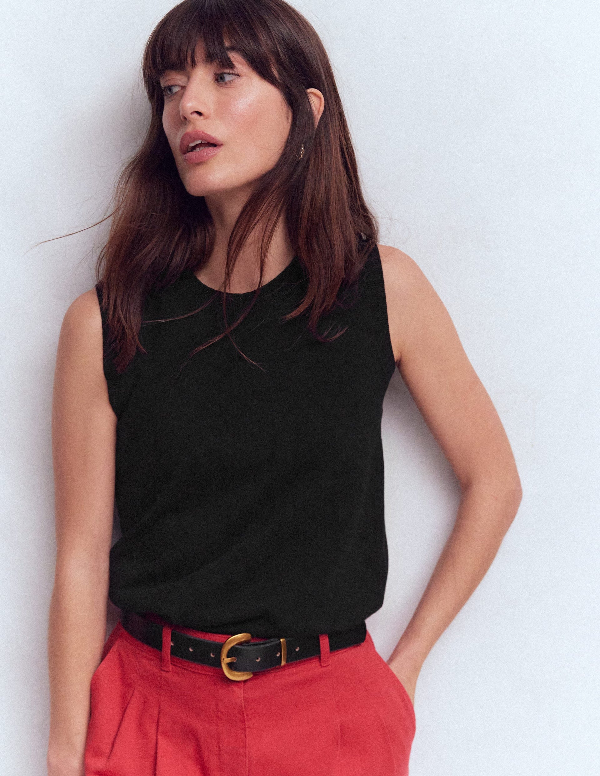 Emilia Cotton Crew Neck Tank-Black