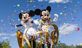 Mickey and Minnie Mouse on parade float